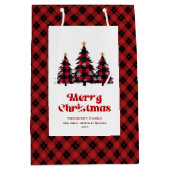 Trendy buffalo plaid Christmas gift bag editable ミディアムペーパーバッグ (正面)