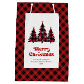Trendy buffalo plaid Christmas gift bag editable ミディアムペーパーバッグ (裏面)
