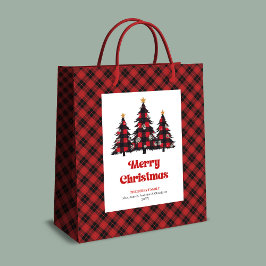 Trendy buffalo plaid Christmas gift bag editable ミディアムペーパーバッグ
