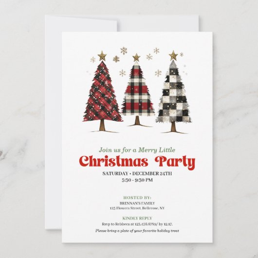 Trendy buffalo plaid Christmas tree editable  招待状 (正面)