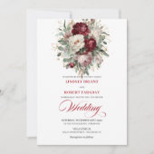 Trendy Burgundy and White Flowers Wedding Invite 招待状 (正面)
