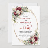 Trendy Burgundy Bohemian Wedding Floral Invite 招待状 (正面)