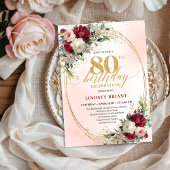 Trendy Burgundy Boho Chic 80th Birthday Invitation 招待状