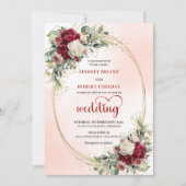 Trendy Burgundy Boho Chic Floral Wedding Invite 招待状 (正面)
