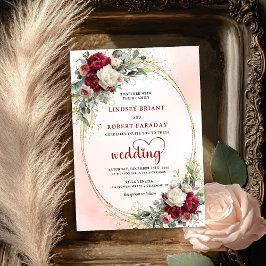 Trendy Burgundy Boho Chic Floral Wedding Invite 招待状