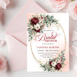 Trendy Burgundy Gold Greenery Bridal Shower Invite 招待状