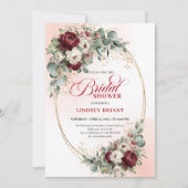 Trendy Burgundy Gold Greenery Bridal Shower Invite 招待状 (正面)