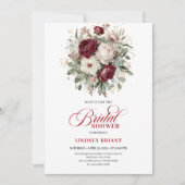 Trendy Burgundy Greenery Bridal Shower Invitation 招待状 (正面)