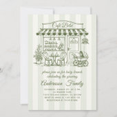 Trendy Cafe Bebe French Coffee Shop Baby Shower 招待状 (正面)