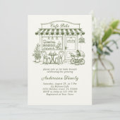 Trendy Cafe Bebe French Coffee Shop Baby Shower 招待状 (スタンド正面)