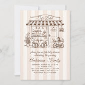 Trendy Cafe Bebe French Coffee Shop Baby Shower 招待状 (正面)