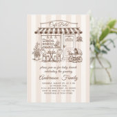 Trendy Cafe Bebe French Coffee Shop Baby Shower 招待状 (スタンド正面)