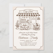 Trendy Cafe Bebe French Coffee Shop Baby Shower 招待状 (正面)