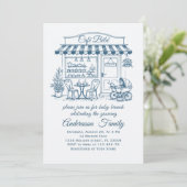 Trendy Cafe Bebe French Coffee Shop Baby Shower 招待状 (スタンド正面)