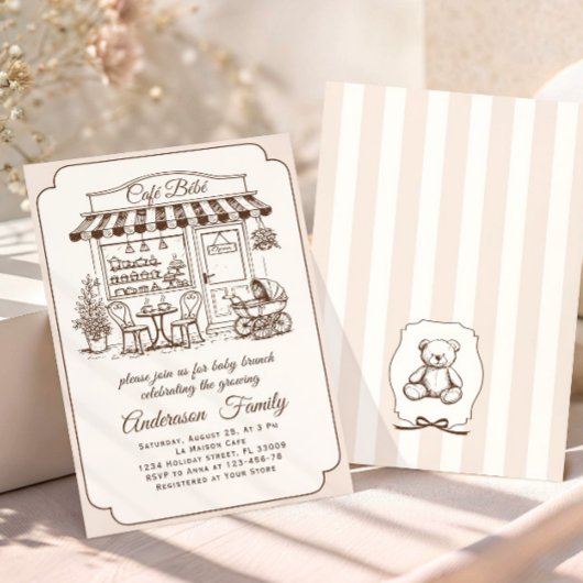 Trendy Cafe Bebe French Coffee Shop Baby Shower 招待状