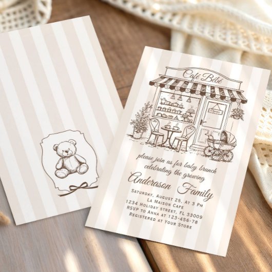 Trendy Cafe Bebe French Coffee Shop Baby Shower 招待状