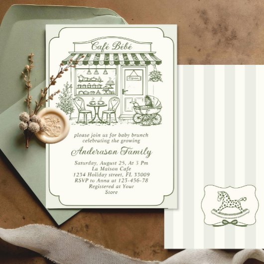 Trendy Cafe Bebe French Coffee Shop Baby Shower 招待状