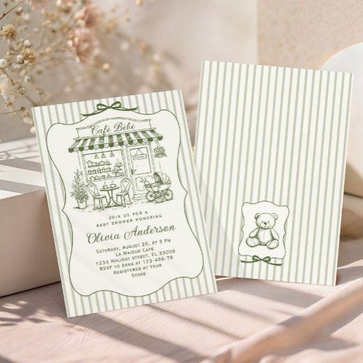 Trendy Cafe Bebe French Coffee Shop Baby Shower 招待状