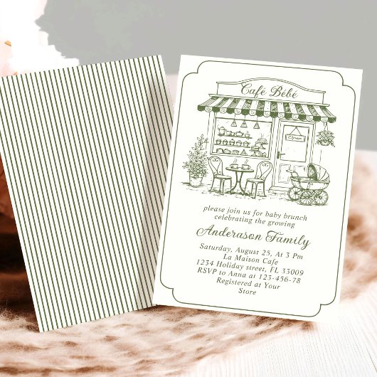 Trendy Cafe Bebe French Coffee Shop Baby Shower 招待状