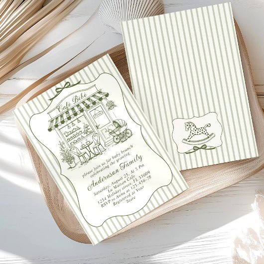 Trendy Cafe Bebe French Coffee Shop Baby Shower 招待状