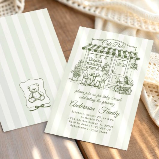 Trendy Cafe Bebe French Coffee Shop Baby Shower 招待状