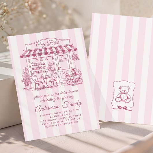 Trendy Cafe Bebe French Coffee Shop Baby Shower 招待状