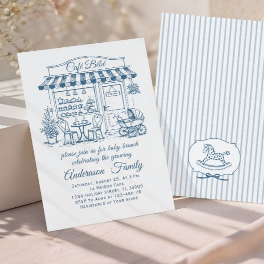 Trendy Cafe Bebe French Coffee Shop Baby Shower 招待状