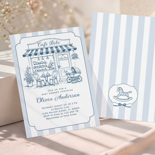 Trendy Cafe Bebe French Coffee Shop Baby Shower 招待状