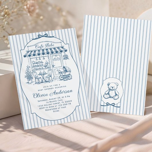 Trendy Cafe Bebe French Coffee Shop Baby Shower 招待状