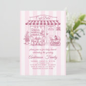 Trendy Cafe Bebe French Coffee Shop Baby Shower 招待状 (スタンド正面)