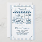 Trendy Cafe Bebe French Coffee Shop Baby Shower 招待状 (正面)