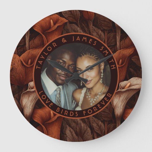 Trendy Calla Lilies Petal Destination Wedding ラージ壁時計 (正面)