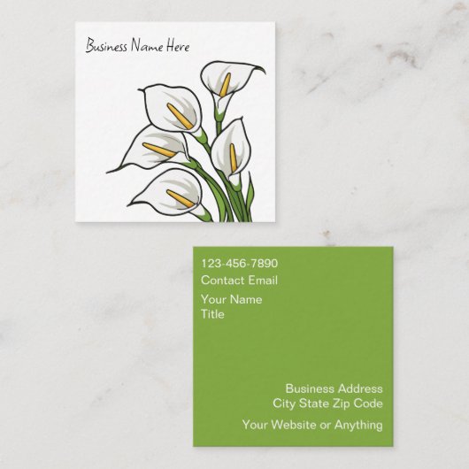 Trendy Calla Lily Design Business Cards スクエア名刺 (正面/裏面)