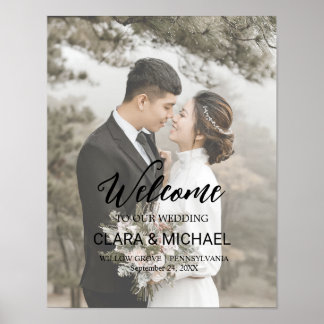 Trendy Calligraphy Faded Photo Welcome Wedding  ポスター