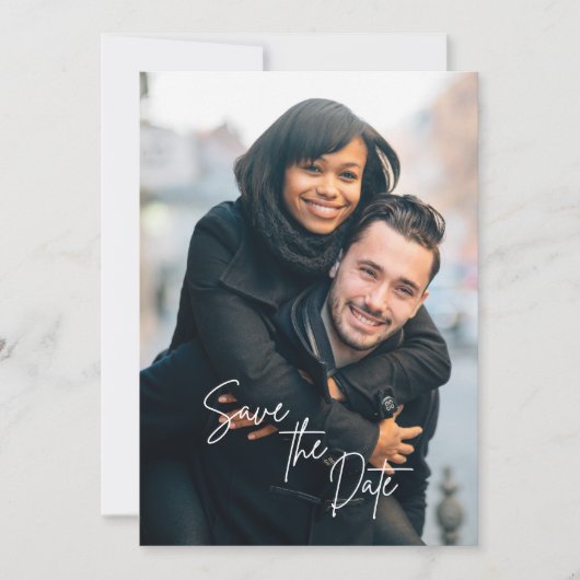 Trendy Calligraphy Script Photo Save the Date 招待状 (正面)