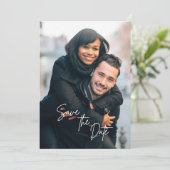 Trendy Calligraphy Script Photo Save the Date 招待状 (スタンド正面)