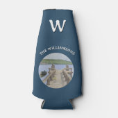 Trendy Can Cooler Watercolor Dock Lake Mountains ボトルクーラー (正面)