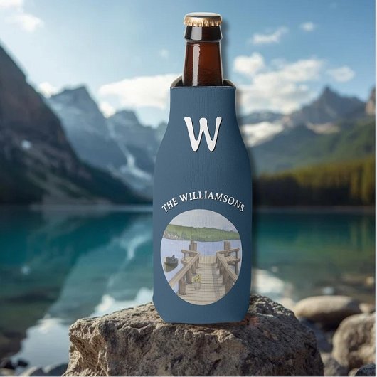 Trendy Can Cooler Watercolor Dock Lake Mountains ボトルクーラー