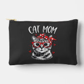 Trendy Cat Mom with Glasses & Bandana Black アクセサリーポーチ (正面)