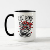 Trendy Cat Mom with Glasses & Bandana White Coffee マグカップ (左)