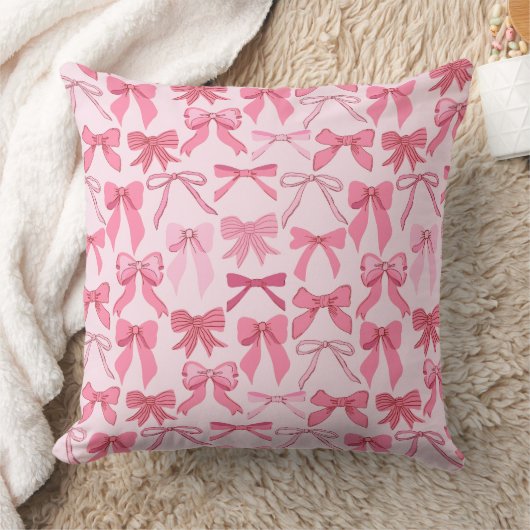 Trendy Charming Pink Bow Knots Pattern クッション (ブランケット)