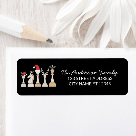 Trendy Chess Pieces Christmas Return Address       ラベル (インサイチュ)