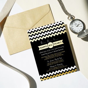 Trendy Chevron New Year's Eve Party Real 箔招待状