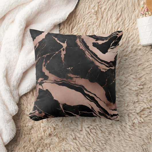 Trendy Chic Black Rose Gold Marble クッション (ブランケット)