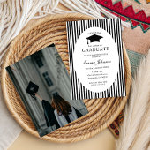 Trendy Chic Bow Minimalist Stripe  Graduation 招待状