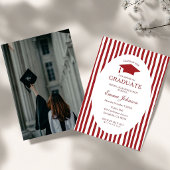 Trendy Chic Bow Minimalist Stripe  Graduation 招待状