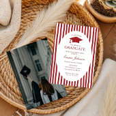 Trendy Chic Bow Minimalist Stripe  Graduation 招待状