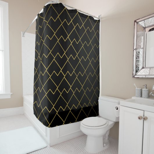 Trendy Chic Geometric Golden Tiles Pattern Shower シャワーカーテン (インサイチュ)