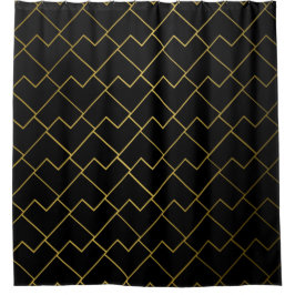 Trendy Chic Geometric Golden Tiles Pattern Shower シャワーカーテン