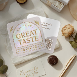 Trendy Chic Holographic Aura Arch Beige Thank you スクエア名刺